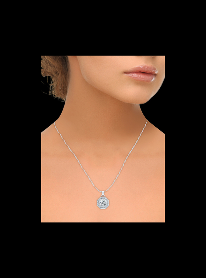 Diamond Halo Octagon Pendant-1.35 Ct TW-White