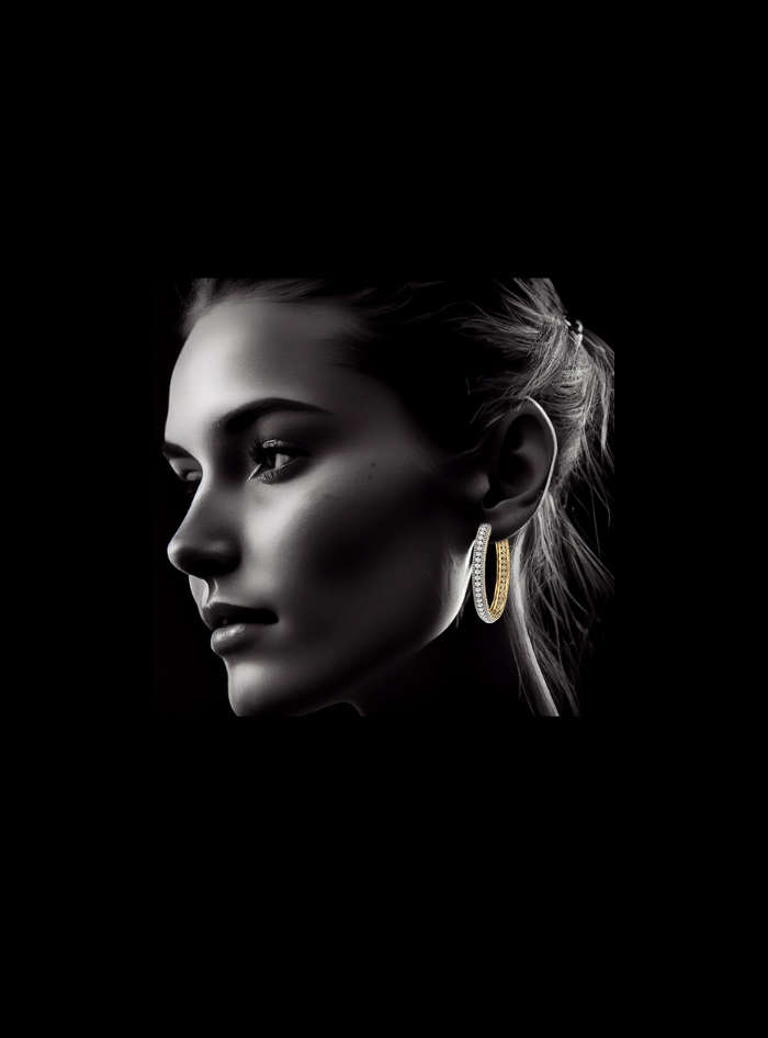 Two-Tone Milgrain Hoop Earring-2.20 Ct TW