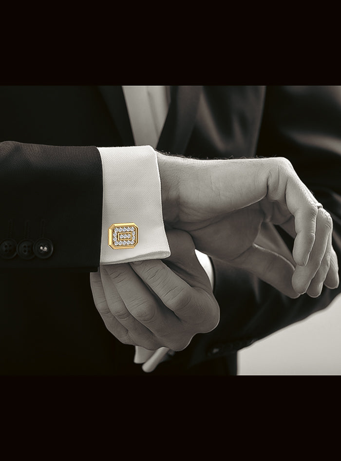 Mens Cufflinks-Round Diamond-0.65 Ct TW Gold 14K Yellow / Lab Grown Diamond / Excellent-FG-VS-Yellow