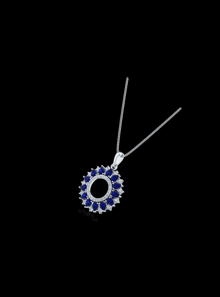 Blue Sapphire & Diamond Classic Circle Pendant-1.90 Ct TW-White | Anvaya Canada