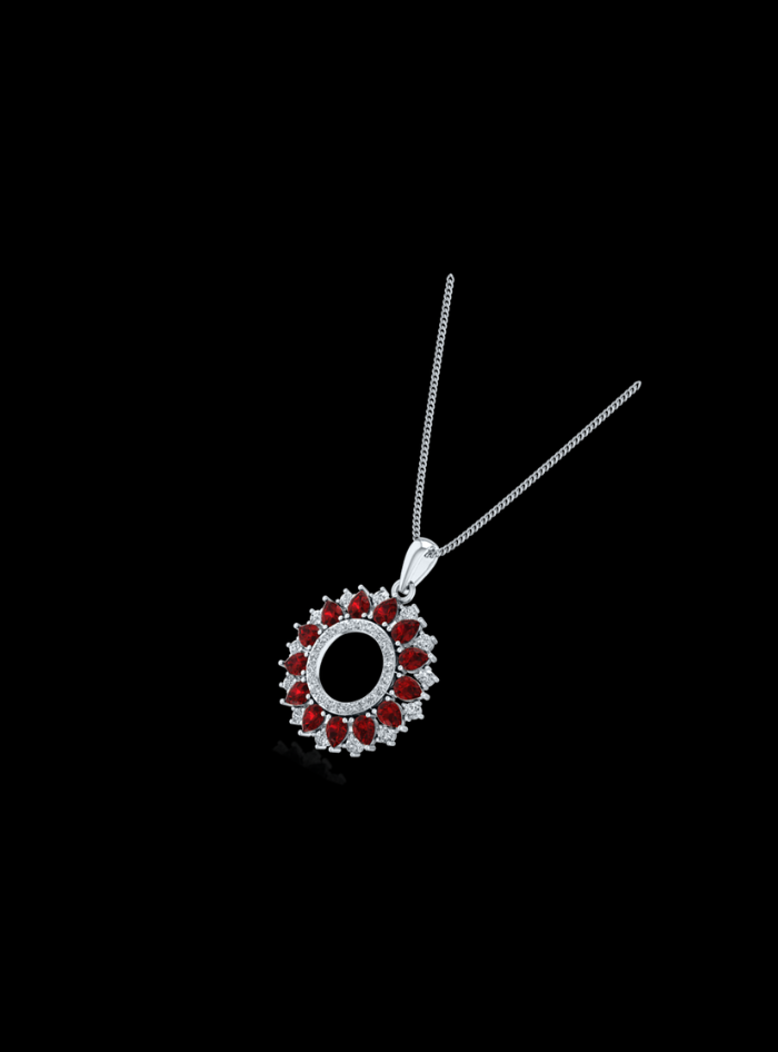 Red Ruby & Diamond Classic Circle Pendant-1.90 Ct TW-White | Anvaya Canada