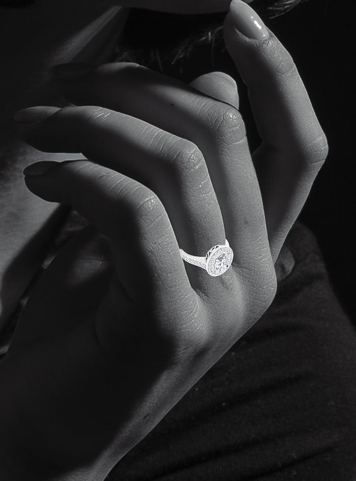 Oval Halo Engagement Ring-1.50 Ct TW-White