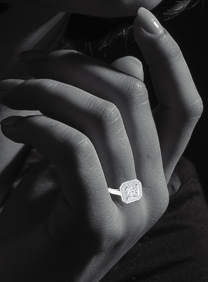 Asscher Cut Diamond Engagement Ring-1.60 Ct TW-White