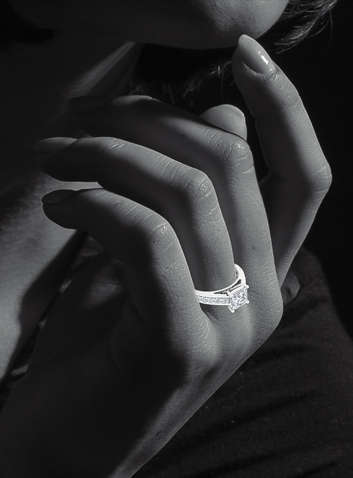 Princess Cut Diamond Engagement Ring-1.35 Ct TW-White