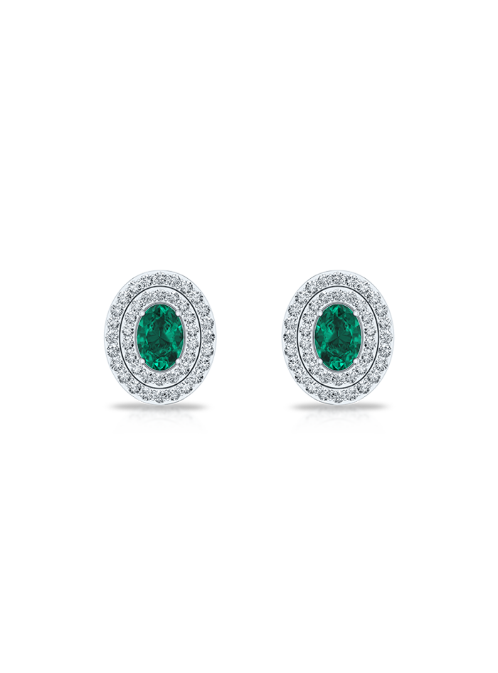 Diamond & Color Stone Matching Earrings & Neckwear Set-4.35 Ct TW Gold 14K White / Lab Grown Diamond / Excellent-FG-VS-White | Anvaya Canada