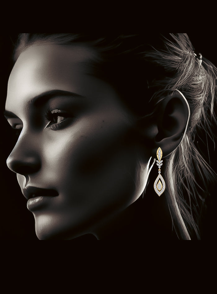 Diamond Dangle Fashion Earring-1.65 Ct TW Gold 14K Yellow / Lab Grown Diamond / Excellent-FG-VS-Yellow