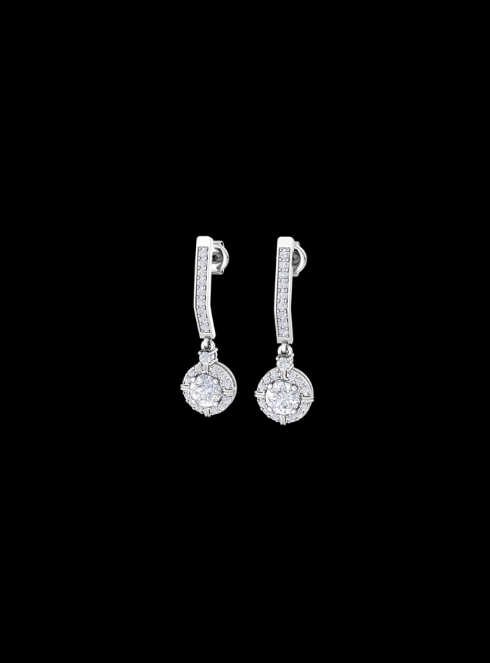 Round Diamond Dangle Earrings-1.40 Ct TW-White