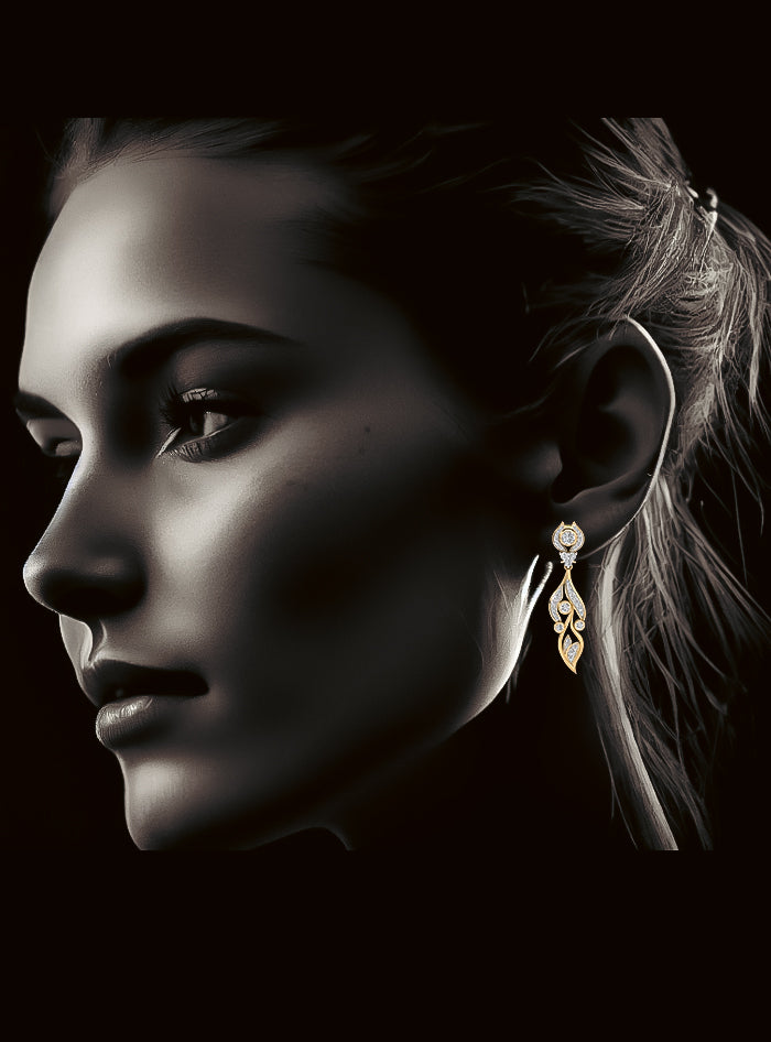 Round Diamond Dangle Earring-0.85 Ct TW Gold 14K Yellow / Lab Grown Diamond / Excellent-FG-VS-Yellow