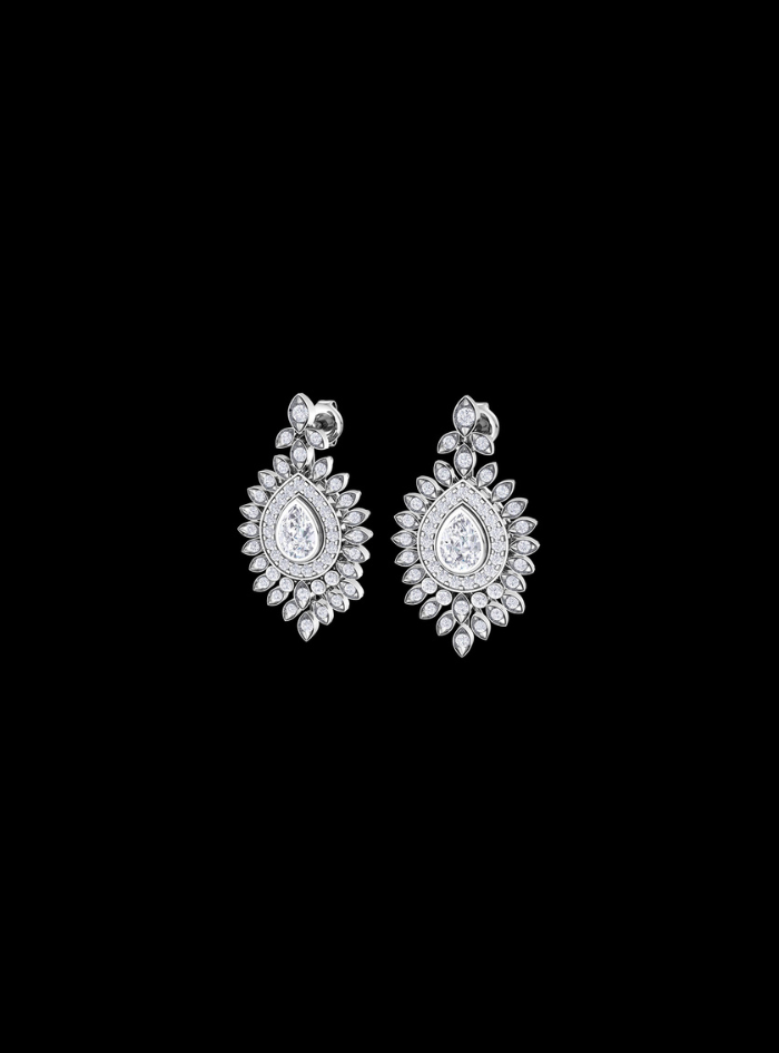 Diamond Chandelier Fashion Earrings-1.90 Ct TW Gold 14K White / Lab Grown Diamond / Excellent-FG-VS-White