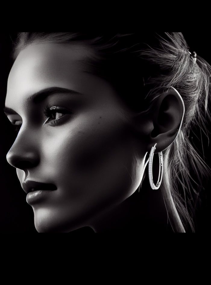 Classic Hoop Earring-1.25 Ct TW Gold 14K White / Lab Grown Diamond / Excellent-FG-VS-White