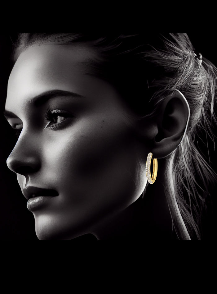 Double Row Diamond Hoop Earring-1.65 Ct TW Gold 14K Yellow / Lab Grown Diamond / Excellent-FG-VS-Yellow