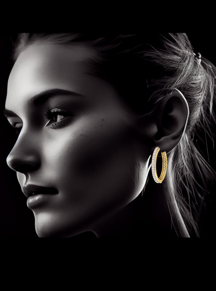 Diamond Hoop Earring-2.00 Ct TW Gold 14K Yellow / Lab Grown Diamond / Excellent-FG-VS-Yellow