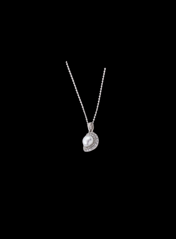 Star Dust Fresh Water Pearl Halo Pendant-0.20 Ct TW-White