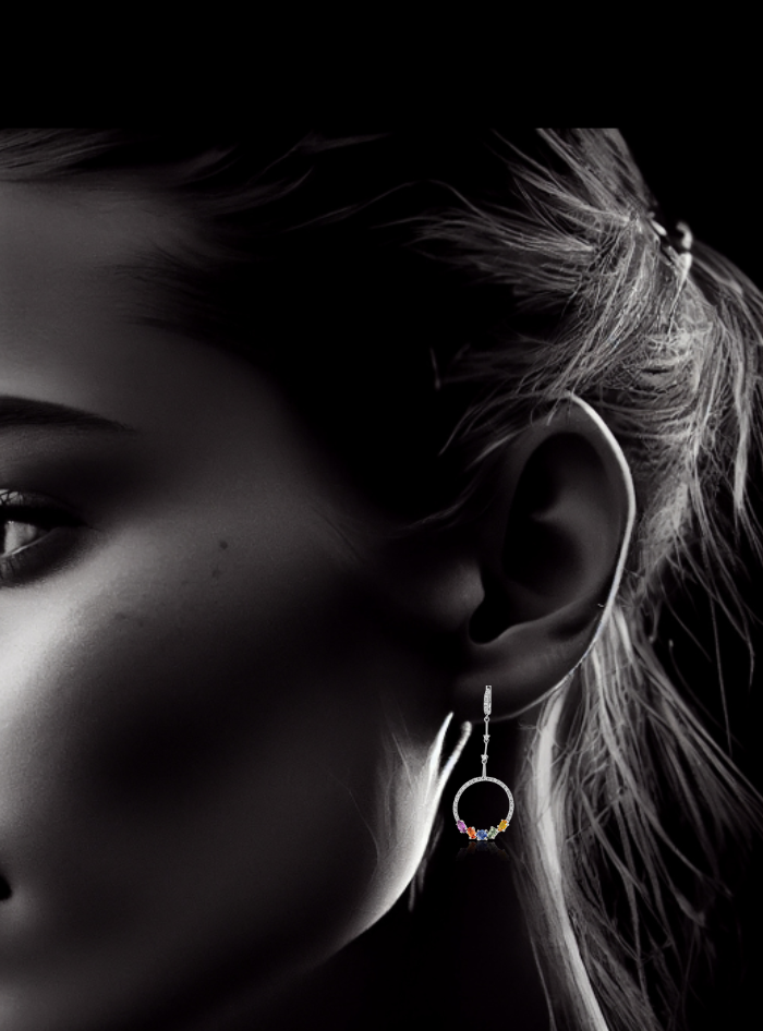 Diamond & Rainbow Color Stone Dangle Earring-3.80 Ct TW-White