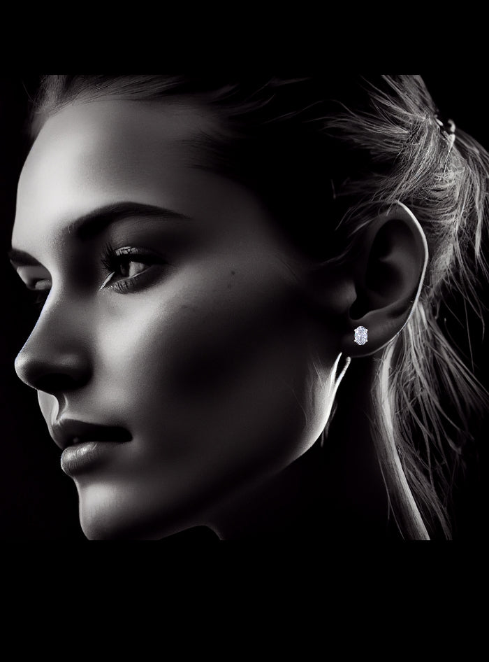 Oval Diamond Studs-4 Prong Basket-Push Back-1.00 Ct TW-White