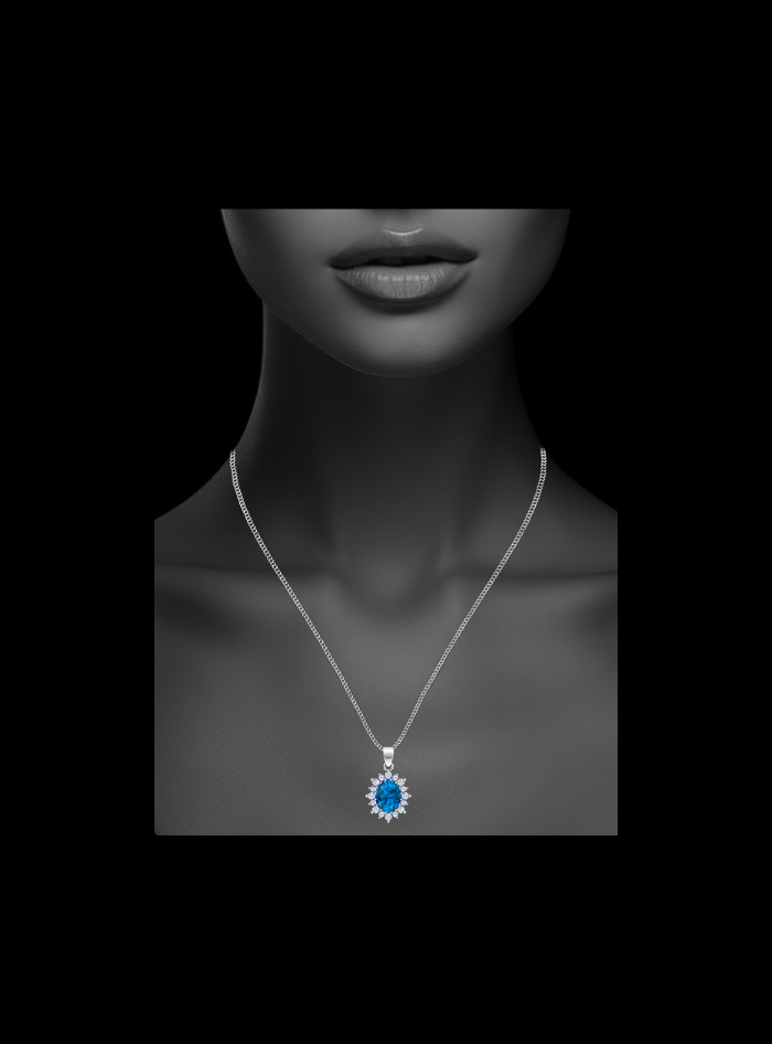 Halo Oval Diamond & Color Stone Pendant-1.25 Ct TW-White