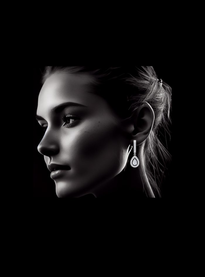 Oval Halo Dangle Earring-1.45 Ct TW Gold 14K White / Lab Grown Diamond / Excellent-FG-VS-White