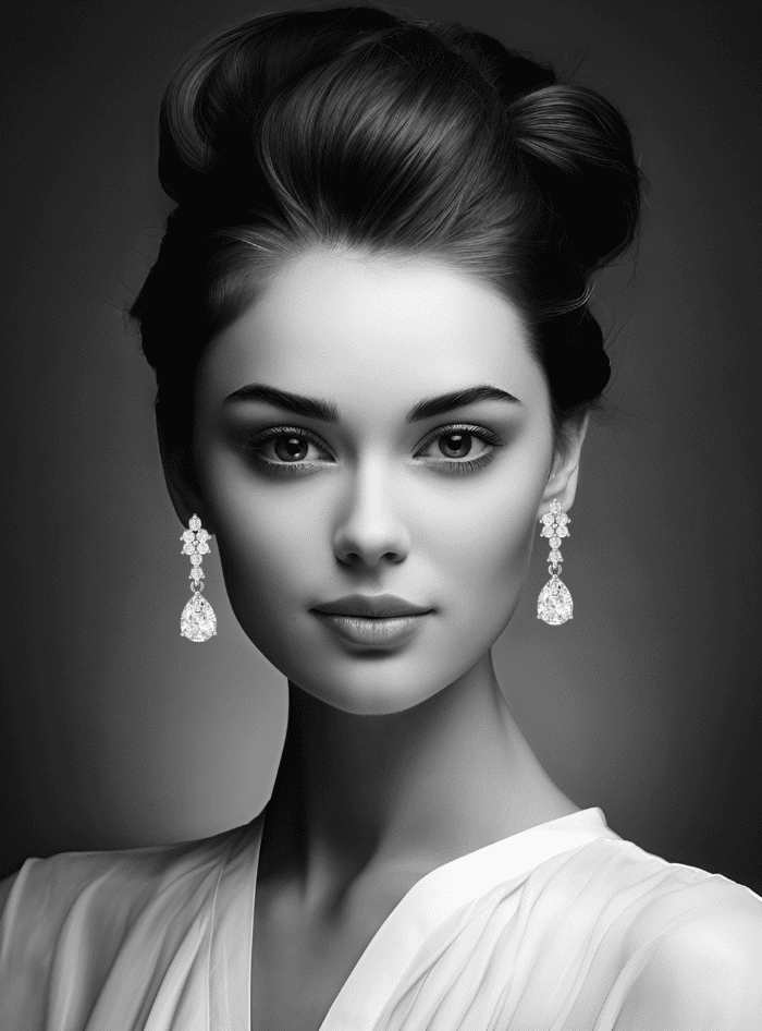 Round & Pear Shape Diamond Dangle Earring-1.40 Ct TW Gold 14K White / Lab Grown Diamond / Excellent-FG-VS-White