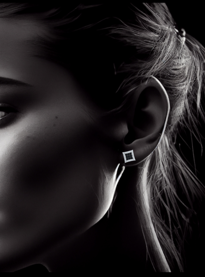 Diamond & Black Spinnel Fashion Stud Earrings-0.60 Ct TW - Anvaya Canada-White