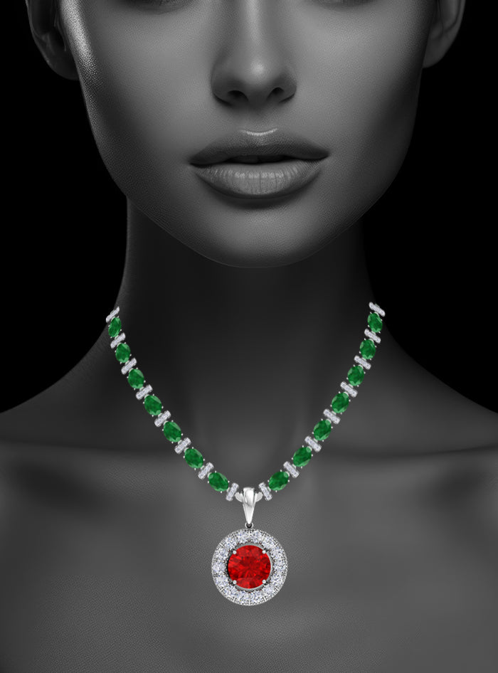Diamond & Color Stone Premium Necklace - Anvaya Canada-White