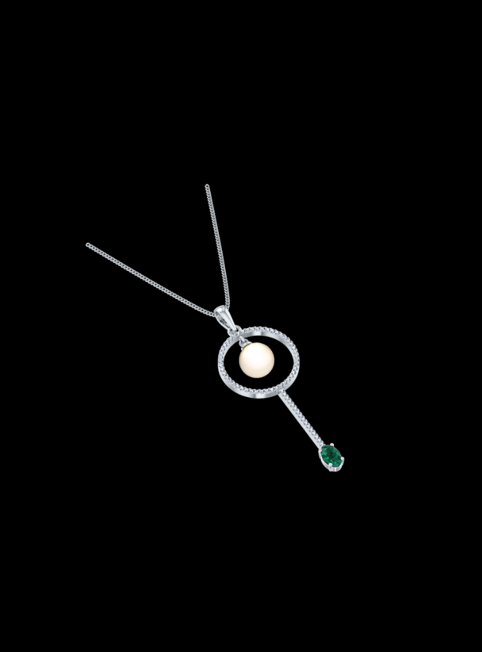 Diamond Pearl & Colorstone Dangle Pendant-0.35 Ct TW - Anvaya Canada-White | Anvaya Canada