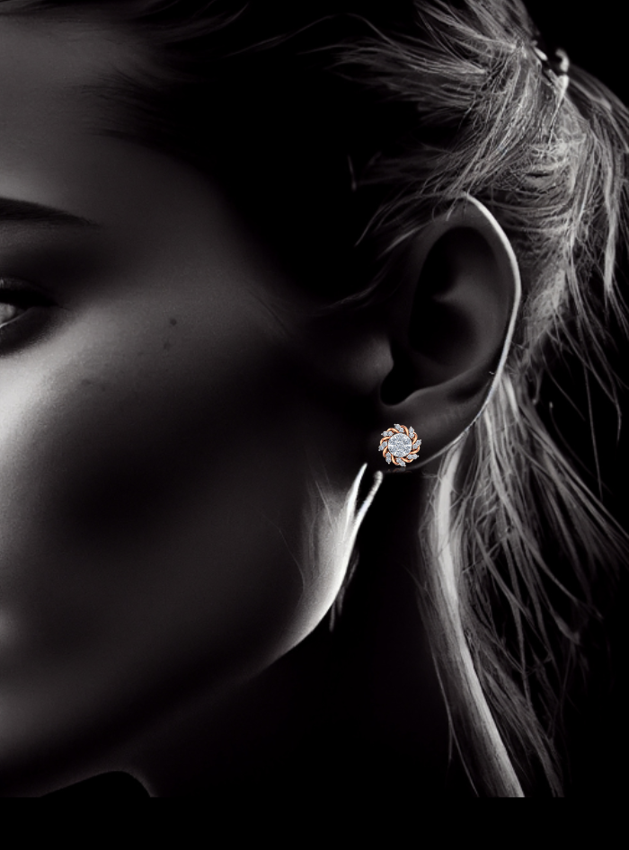 Diamond Flower Earrings-0.60 Ct TW Gold 14K Yellow / Lab Grown Diamond / Excellent-FG-VS-Gold 14K Rose / Lab Grown Diamond / Excellent-FG-VS-Rose