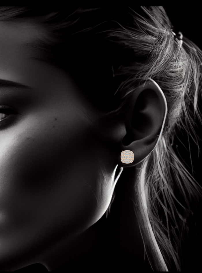 Square Cluster Diamond Earrings-1.10 Ct TW Gold 14K Yellow / Lab Grown Diamond / Excellent-FG-VS-Gold 14K Rose / Lab Grown Diamond / Excellent-FG-VS