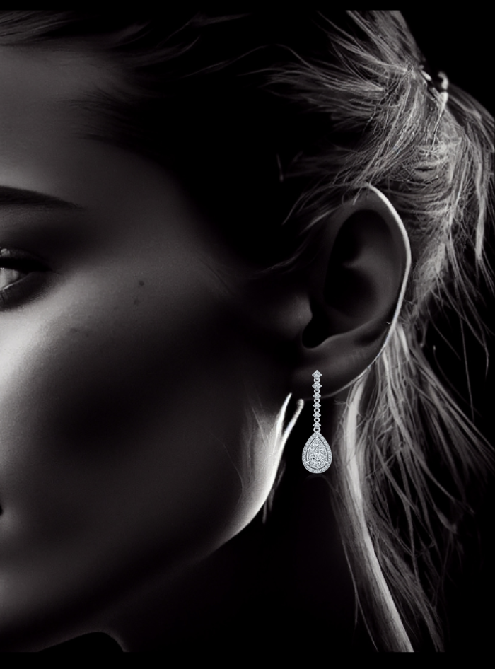 Pear Shape Diamond Dangle Earrings-1.00 Ct TW Gold 14K White / Lab Grown Diamond / Excellent-FG-VS-White