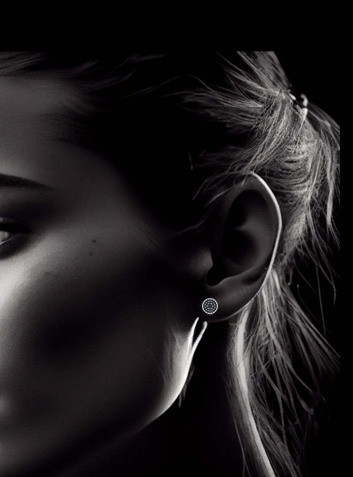 Black Spinnel Circle Fashion Earrings-0.65 Ct TW Gold 14K-White