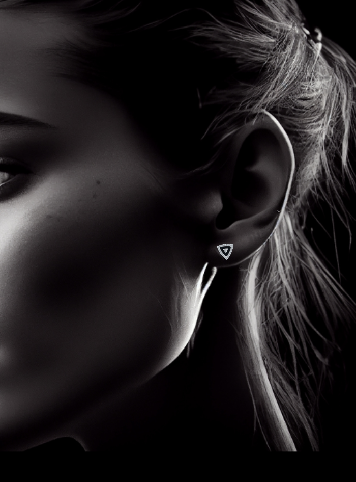 Diamond & Black Spinnel Triangle Earrings-0.50 Ct TW Gold 14K White / Lab Grown Diamond / Excellent-FG-VS-White