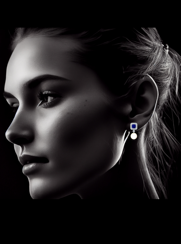 Diamond-Color Stone-Pearl Dangle Earrings-3.45 Ct TW Gold 14K White / Lab Grown Diamond / Excellent-FG-VS-White