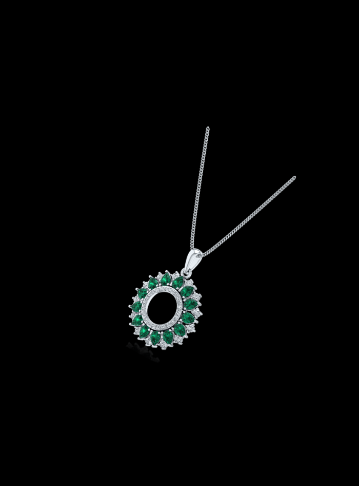 Emerald & Diamond Classic Circle Pendant-1.90 Ct TW - Anvaya Canada-White | Anvaya Canada