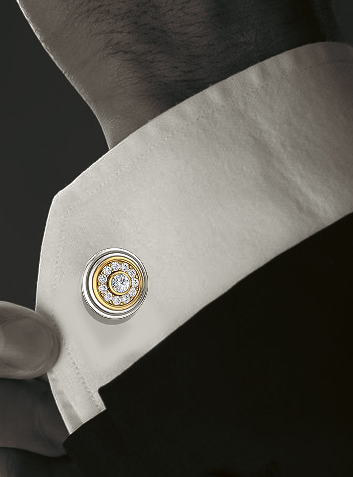 Mens Cufflinks-Round Diamond-0.55 Ct TW Gold 14K TwoTone-WY / Lab Grown Diamond / Excellent-FG-VS-TwoTone-WY