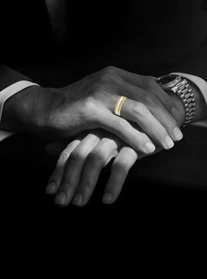 Mens Ring-Double Row Diamond-0.50 Ct TW Gold 14K Yellow / Lab Grown Diamond / Excellent-FG-VS-Yellow