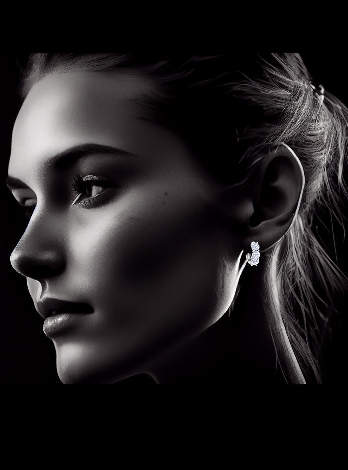 Round Diamond Huggie Hoop Earring-3.00 Ct TW-White