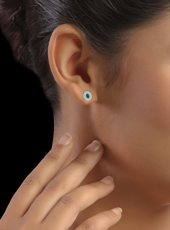 Oval Halo Earring-Diamond & Color Stone-1.75 Ct TW - Anvaya Canada-White | Anvaya Canada