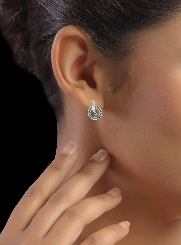 Diamond & Color Stone Circle Fashion Earrings-0.20 Ct TW Gold 14K White / Lab Grown Diamond / Excellent-FG-VS-White