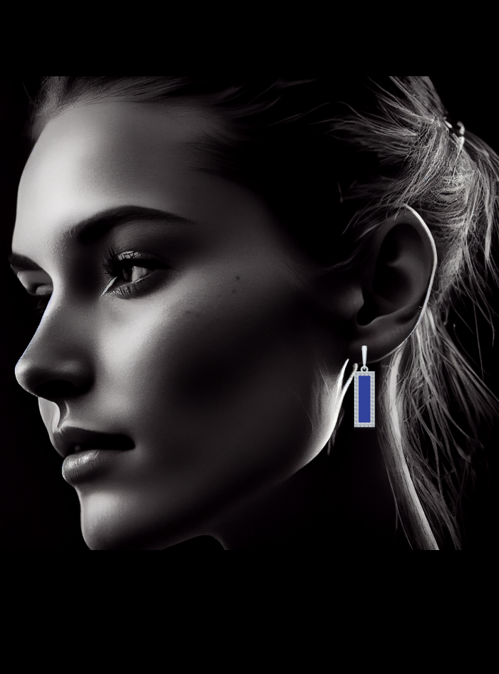 Diamond & Enamel Rectangle Fashion Earrings-0.40 Ct TW Gold 14K White / Lab Grown Diamond / Excellent-FG-VS-White