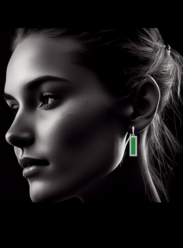 Diamond & Enamel Rectangle Fashion Earrings-0.40 Ct TW Gold 14K White / Lab Grown Diamond / Excellent-FG-VS-White