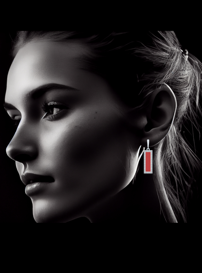 Diamond & Enamel Rectangle Fashion Earrings-0.40 Ct TW Gold 14K White / Lab Grown Diamond / Excellent-FG-VS-White