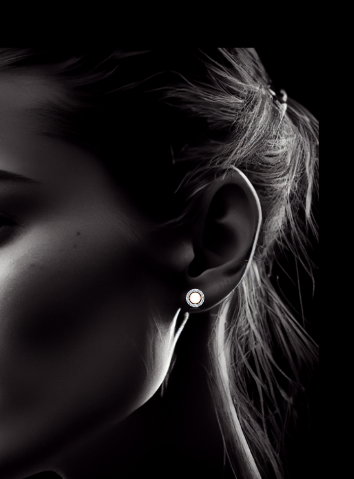 Diamond & Pearl Halo Circle Earrings-0.75 Ct TW Gold 14K White / Lab Grown Diamond / Excellent-FG-VS-White