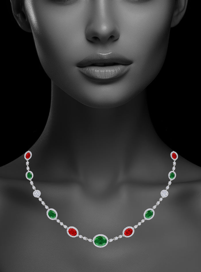 Premium Diamond & Colorstone Necklace - Anvaya Canada-White