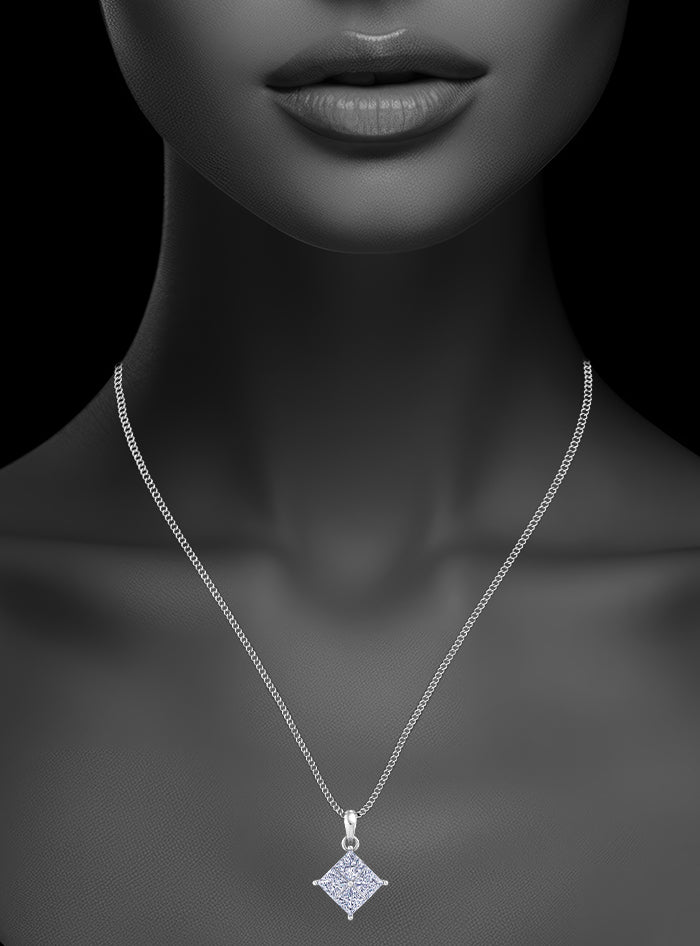 Princess Cut Illusion Diamond Pendant - Anvaya Canada-White