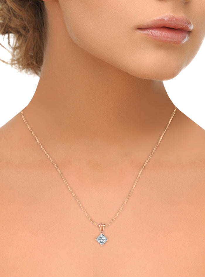 Diamond Solitaire Pendant-12 Prong Basket-1.00 Ct TW - Anvaya Canada-Rose