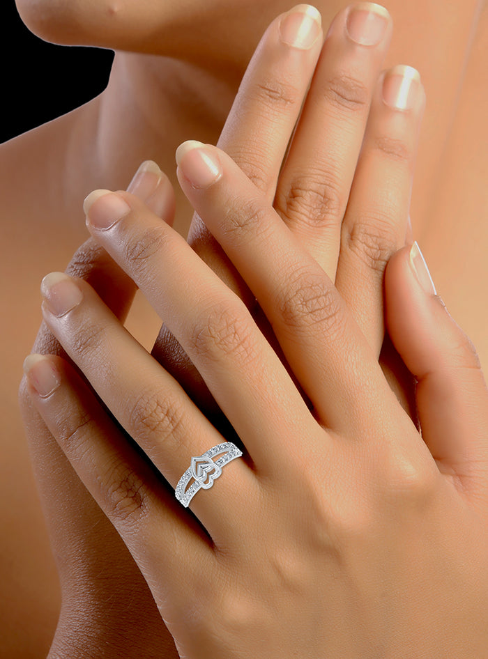 Valentine Double Heart Split Shank Ring-0.60 Ct TW - Anvaya Canada-White