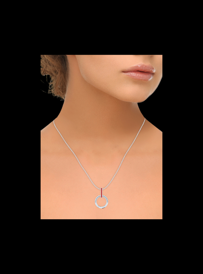 Diamond & Red Enamel Circle Pendant-0.10 Ct TW-White | Anvaya Canada