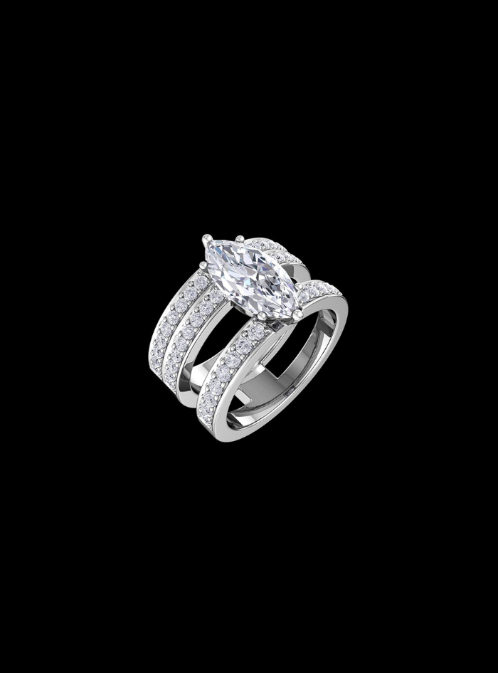 Premium  Bridal Triple Ring Set-2.75 Ct TW-White