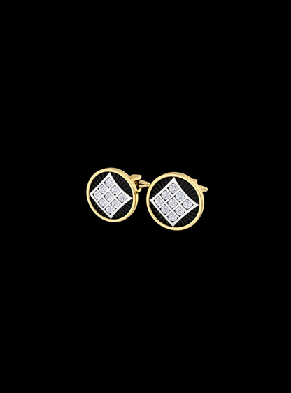Mens Cufflinks-Round Diamond & Black Enamel-0.35 Ct TW Gold 14K Yellow / Lab Grown Diamond / Excellent-FG-VS-Yellow