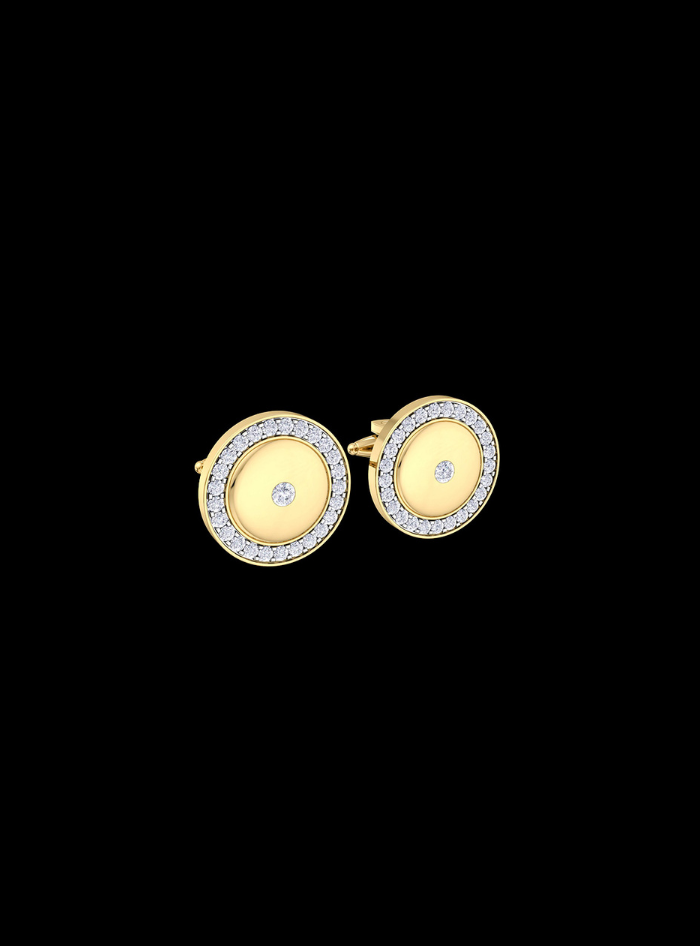 Mens Cufflinks-Round Diamond-0.45 Ct TW Gold 14K Yellow / Lab Grown Diamond / Excellent-FG-VS-Yellow