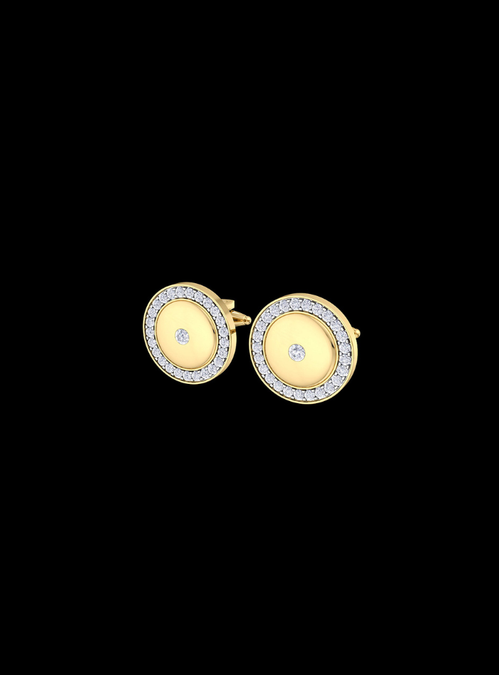 Mens Cufflinks-Round Diamond-0.45 Ct TW Gold 14K Yellow / Lab Grown Diamond / Excellent-FG-VS-Yellow